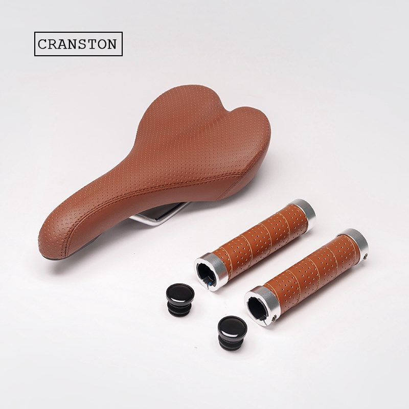 CRANSTON折叠自行车棕色复古男女高级舒适透气坐垫把套改装配件