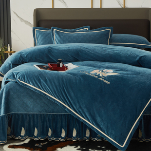 轻奢高端宝宝绒床盖款四件套夹棉加厚牛奶珊瑚绒双面加绒被套冬季
