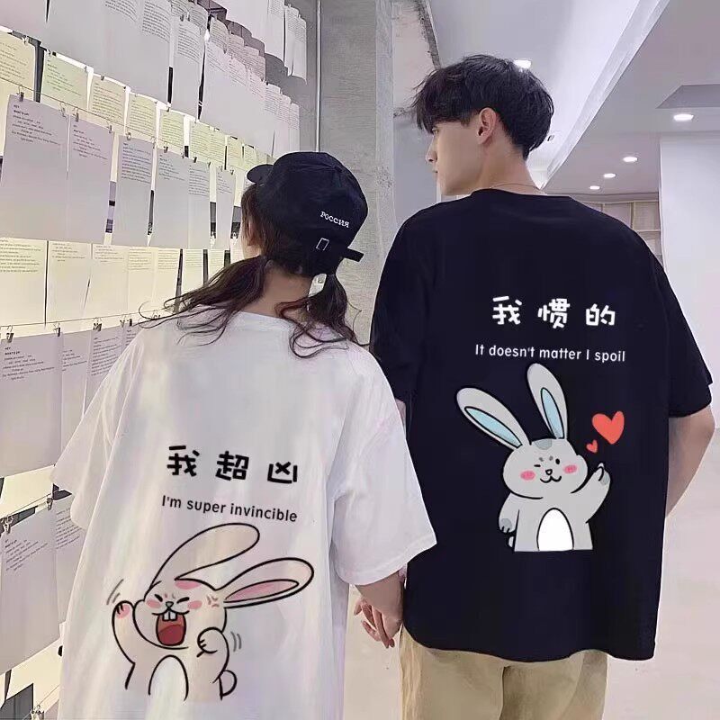 重磅100%纯棉短袖美式复古纯棉黑色T恤女宽松印花港味chic上衣