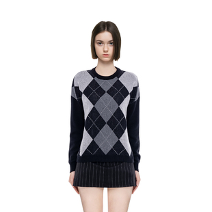 BM毛衣女2025新款 秋冬针织线衣菱格学院风高级感今年流行圆领毛衣