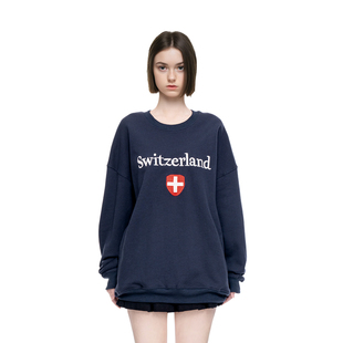 oversize卫衣 十字架瑞士国旗字母圆领美式 BM卫衣女2025新款 爆款