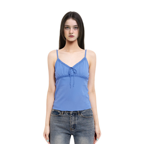 BM吊带女2026新款夏季V领系带花边纯色修身美式复古内搭无袖上衣