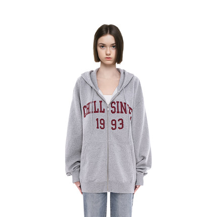 BM卫衣女2025新款秋冬1993字母刺绣美式复古宽松oversize卫衣外套