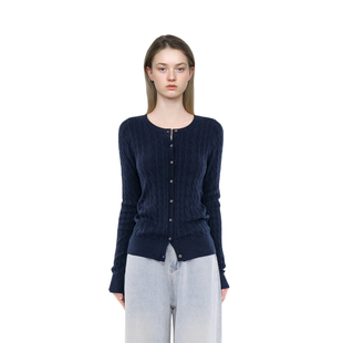 简约百搭显瘦圆领长袖 秋冬纯色麻花针织开衫 外套 女2025新款 BM开衫