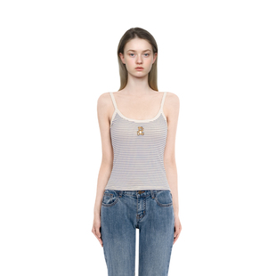 BM吊带背心女2026新款夏季条纹小熊刺绣圆领修身显瘦百搭无袖上衣