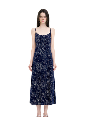 BM碎花吊带蓝色连衣裙背心收腰裙子女气质显瘦长裙bm官方旗舰店