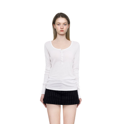 BM长袖女纯色2025新款春秋圆领T恤打底衫小众设计感显瘦百搭上衣