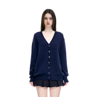 复古百搭针织毛衣外套 秋冬纯色V领宽松显瘦美式 BM开衫 女2025新款