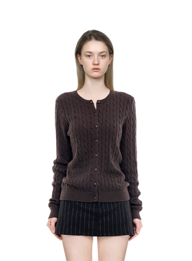 BM开衫女2026新款冬季圆领麻花显瘦高级感美式复古长袖开衫外套