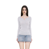 BM长袖 百搭设计感显瘦打底衫 女t恤2026新款 早秋纯色竖条花边修身