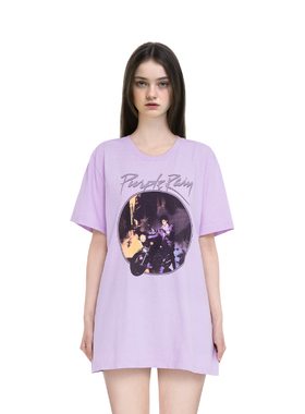 BM短袖t恤女2025新款夏季紫色英文字母印花宽松百搭圆领休闲上衣