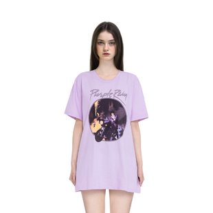 BM短袖t恤女2026新款夏季紫色英文字母印花宽松百搭圆领休闲上衣