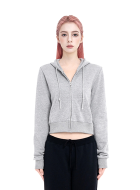 BM卫衣女短款露脐外套2025新款拉链开衫春秋灰色卫衣BM官方旗舰店