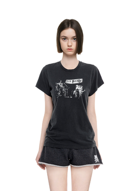 BM短袖女2025新款夏季黑色乐队字母印花美式复古显瘦休闲百搭上衣