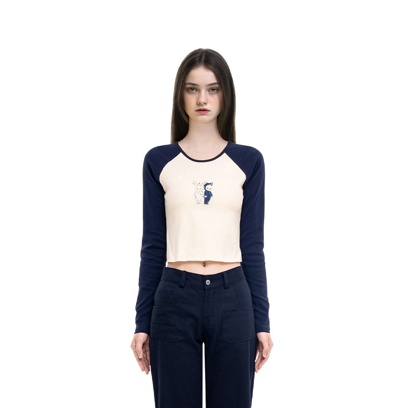 上衣常规显瘦甜美长袖BM撞色