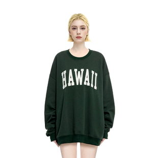 刺绣套头圆领oversize卫衣 秋冬夏威夷风格 BM卫衣女2025新款 爆款