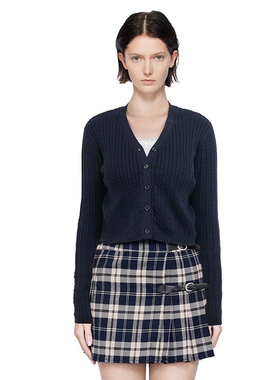 BM开衫毛衣女外套2025新款外套麻花针织藏蓝色外搭高级感毛衣开衫