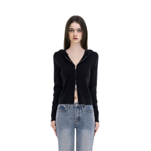 秋季 BM连帽针织开衫 卫衣辣妹休闲运动开衫 短款 外套 纯黑色2025新款