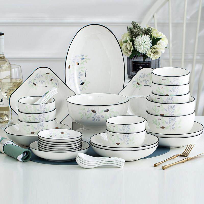 碗碟套装家用北欧小清新10人食加厚碗盘组合56件餐具套组乔迁送礼