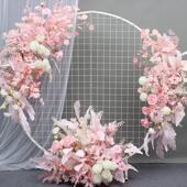 婚庆网格圆形拱门装 饰婚礼花艺绢花成品装 饰架网格屏风摆件彷真花