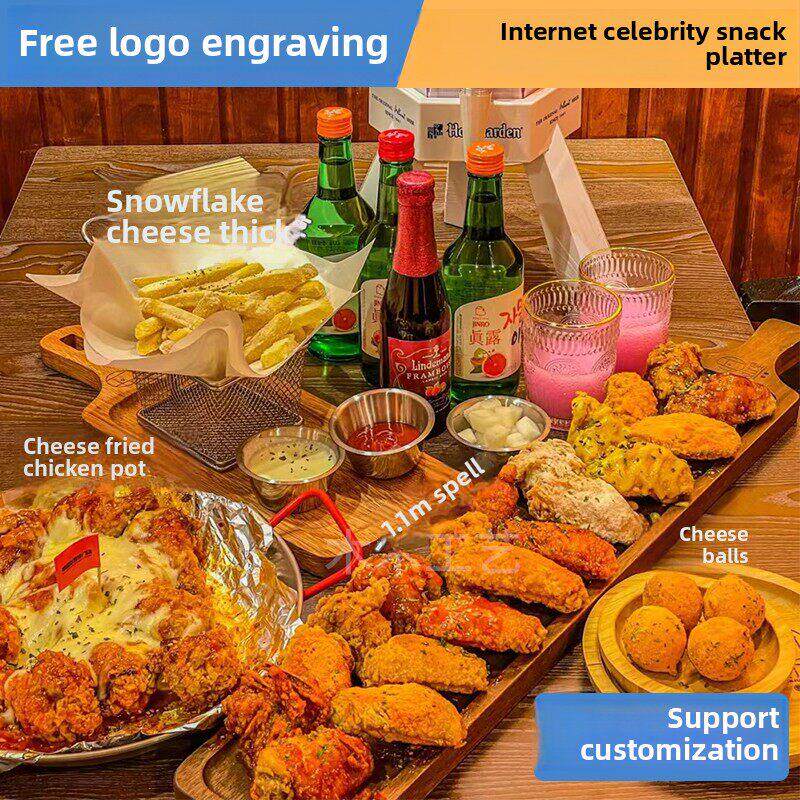 创意实木1.0米长托盘炸薯条炸鸡拼盘小吃小吃木托盘商业牛排板比