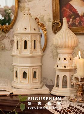 复古森林北欧简约文艺比萨斜塔经典建筑陶瓷书橱摆件装饰拍摄道具
