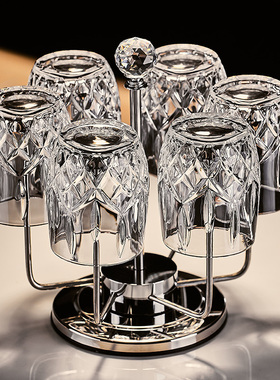 美卡薇轻奢高档水杯水晶玻璃杯家用耐热防爆水具套装带杯架托盘