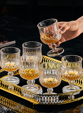 水晶玻璃红酒杯家用复古白兰地杯钻石高脚啤酒杯威士忌洋酒杯套装