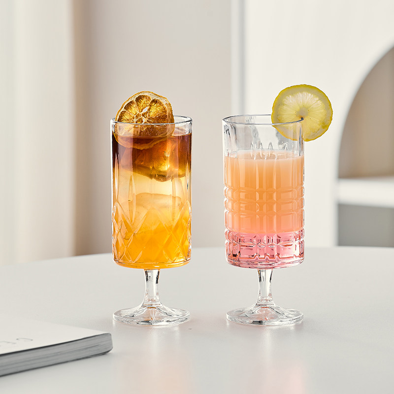 轻奢高脚杯玻璃杯红酒杯浮雕家用饮料果汁杯可爱喝酒轻奢女