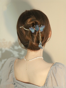 超仙刺绣蝴蝶发夹气质流苏抓夹中国风一字夹精致后脑勺扭扭夹头饰