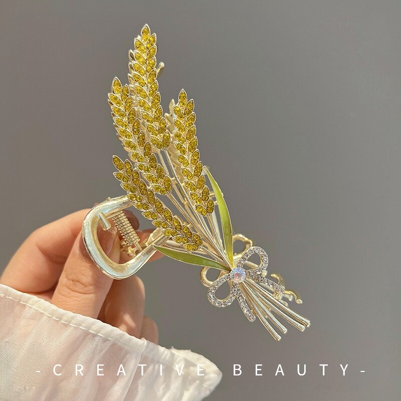 2025新款金属麦穗发夹高级感女后脑勺鲨鱼夹盘发抓夹优雅发卡头饰