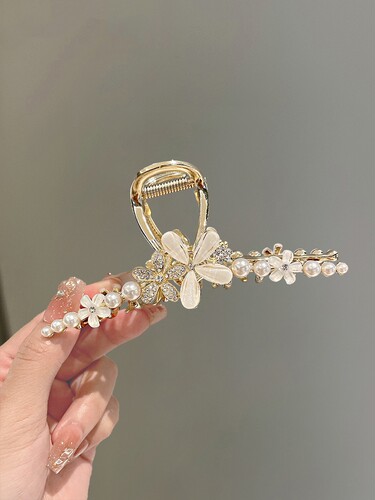 琉璃水钻双花鲨鱼夹温柔珍珠抓夹