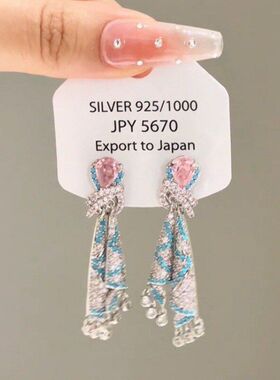 法式重工满钻绸带长款耳环耳饰