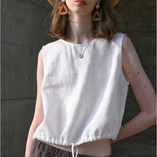 老钱风纯亚麻背心女25夏季高端透气短款无袖休闲宽松露脐棉麻上衣