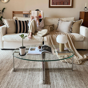 中古高端玻璃茶几客厅家用小户型设计师创意侘寂风椭圆形桌子矮桌