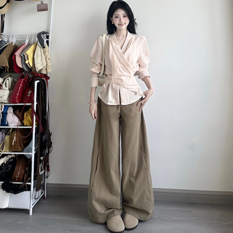 送运费险~高质量！绑带衬衫套装