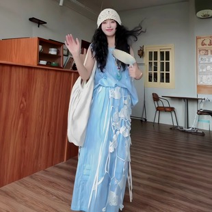 盐系 轻熟小众不撞款 套装 女木耳边无袖 背心蕾丝屁帘上衣叠穿阔腿裤