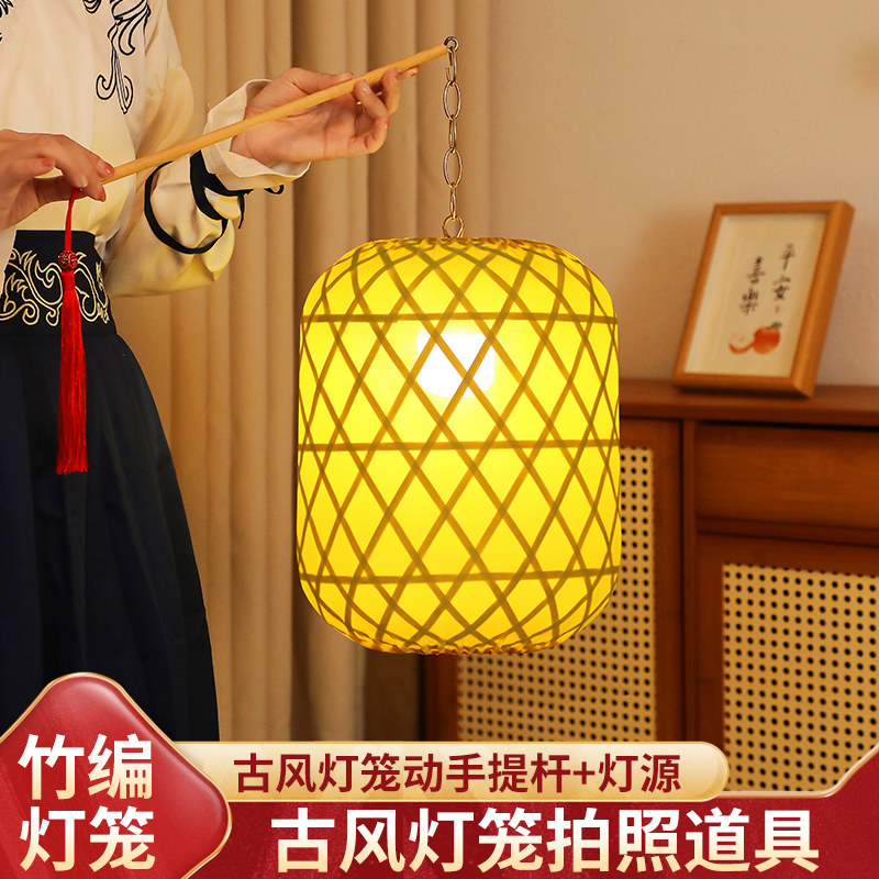 竹编灯笼手提汉服手持物夜景拍照