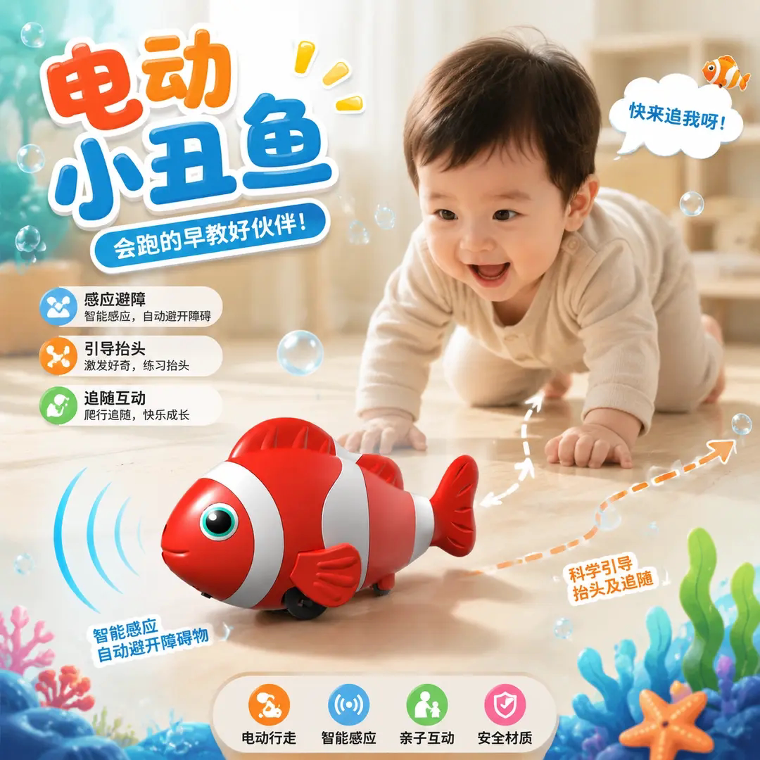 电动仿真小丑鱼充电避障爬行玩具