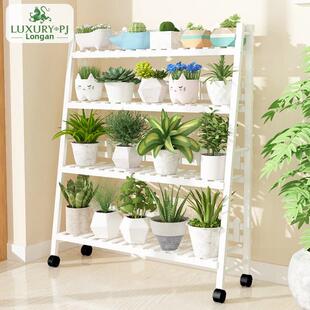 实木白色花架多层多肉花架活动花架落地客厅阳台室外吊兰