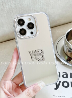 Doki case 简约小众银色镜面适用苹果14promax新款水钻高级感iPhone15保护套13防摔补妆镜12网红轻奢潮牌女款