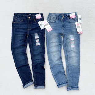 外贸原单imperial中大女儿童装青少年简约纯色牛仔修身裤长裤裤子