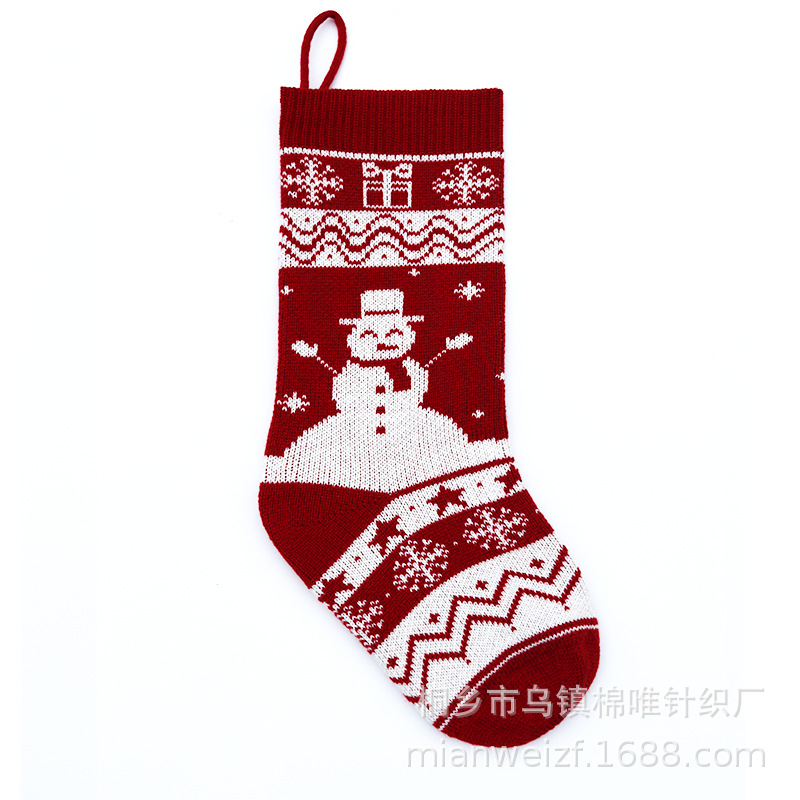 圣诞节装饰针织雪人圣诞树红色提花礼物袋圣诞袜挂饰4件套礼品
