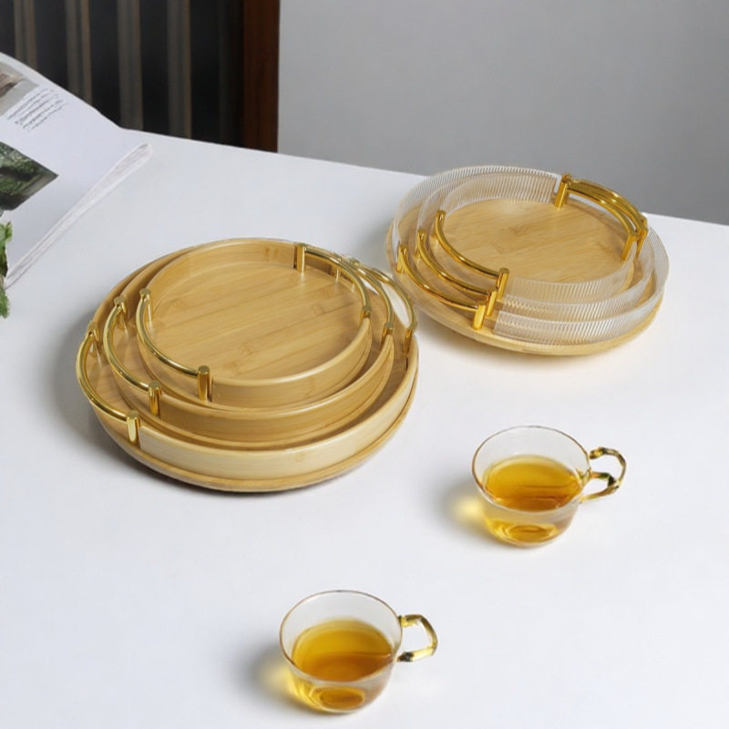 竹制茶盘多功能家用茶杯收纳托盘餐用红酒杯托底座装饰水果盘圆形