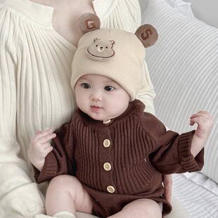 婴儿帽子秋冬季宝宝毛线帽冬季婴幼儿0到3个月男宝女宝冬天针织帽