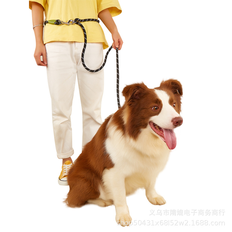 现货一拖二升级款斜挎牵引绳多功能斜跨系腰跑步宠物狗狗P链牵引