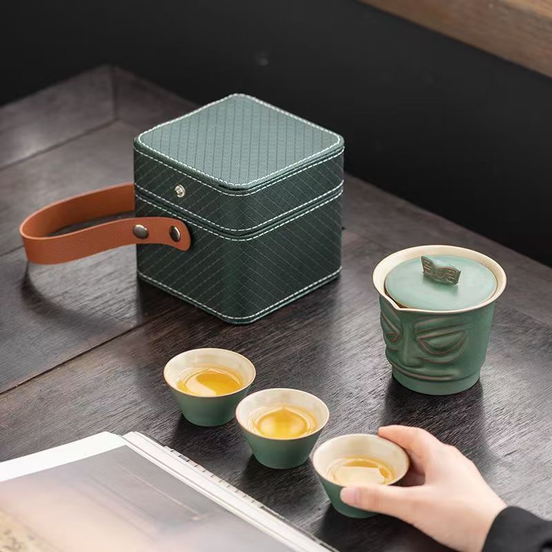 三星堆式旅行茶具套装陶瓷文创快客杯茶具商务伴手礼礼盒