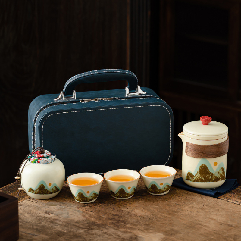 汝窑功夫茶具套装式旅行茶具户外快客杯商务礼品送客户伴手礼