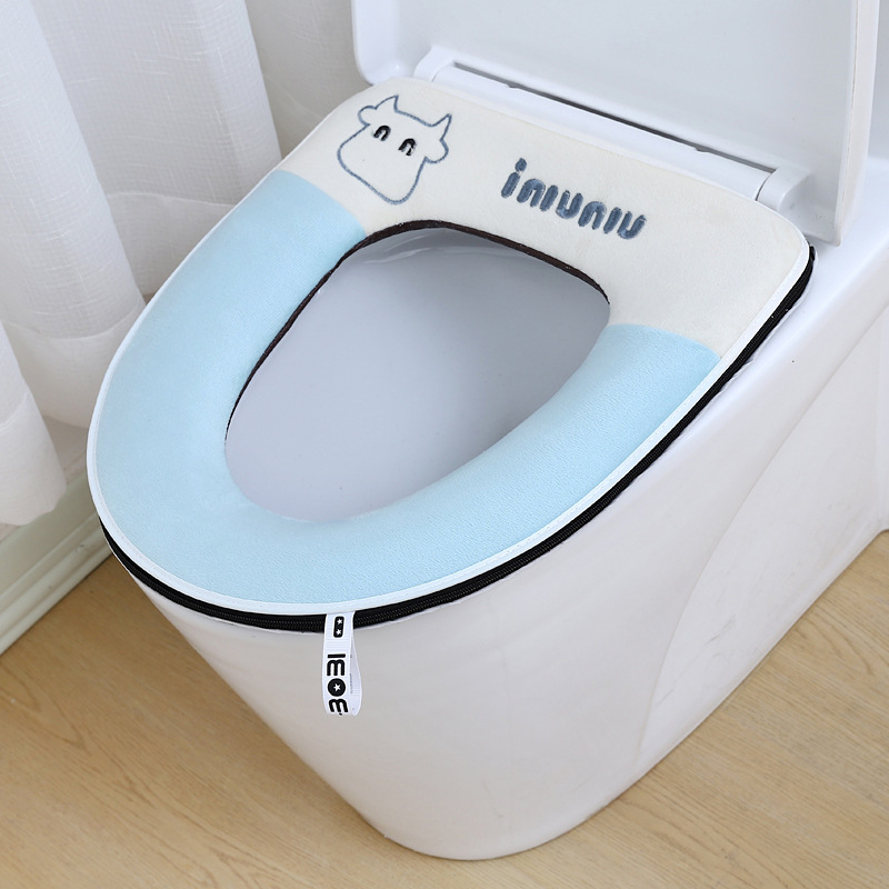 新款可爱马桶垫秋冬带提手加厚坐垫浴室珊瑚绒保暖拉链款坐垫现货