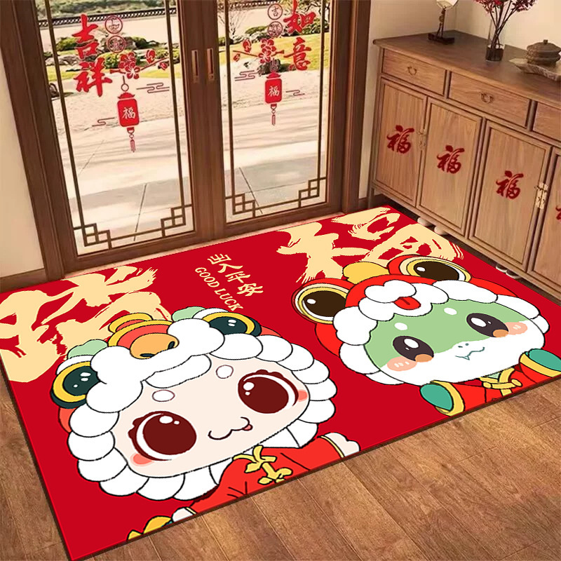 新款入户门门厅蛇年红色喜庆玄关防滑耐脏易打理家用门口耐磨地垫